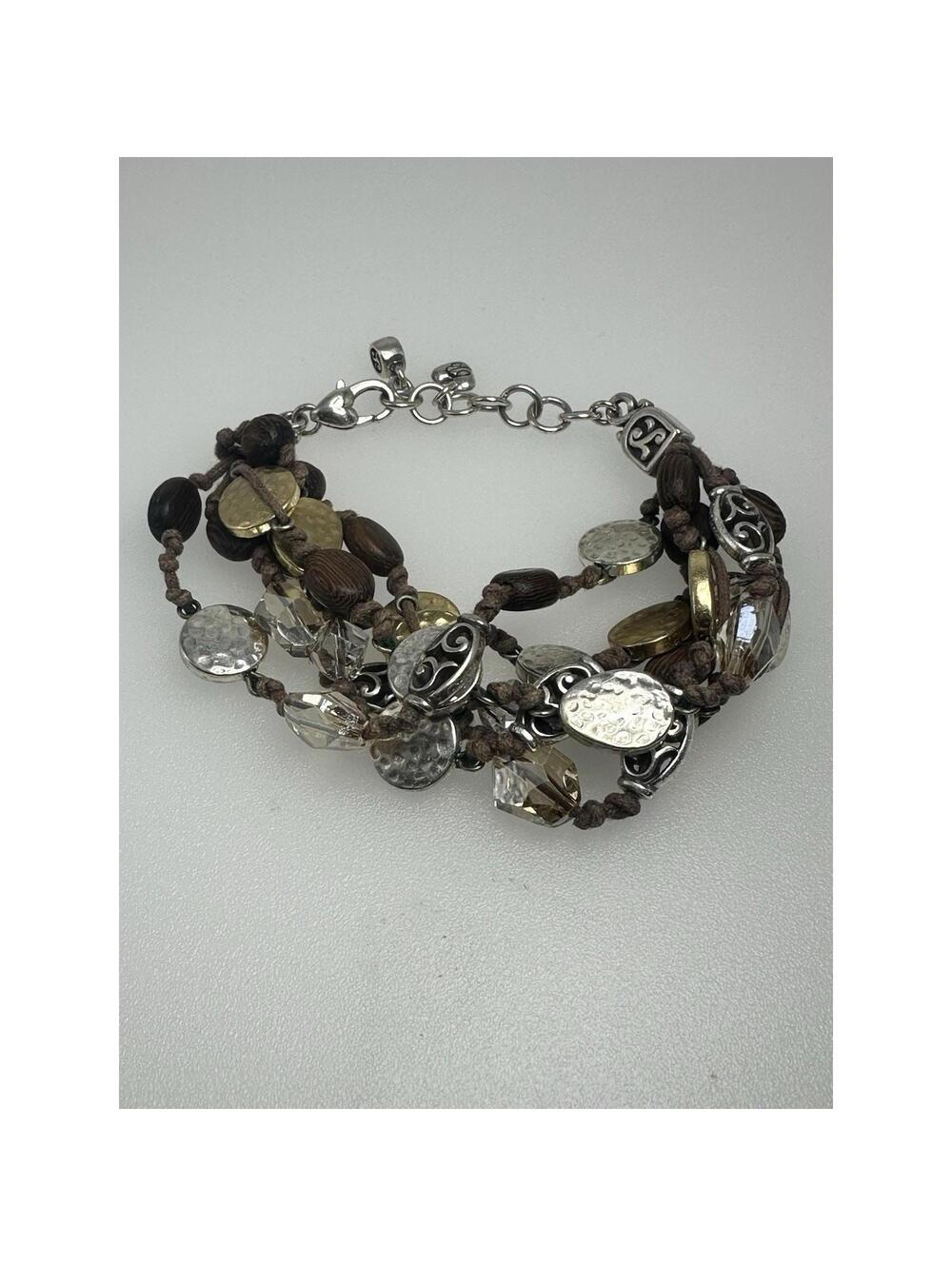 Brighton Riviera Brown Corded Brushed Gold Silver Bracelet 6.5” - 8”
